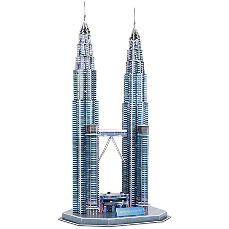 مجموعة احجية جيغسو ثلاثية الابعاد يمكنك تركيبها بنفسك، لنموذج بناء برجي بتروناس في المدينة، العاب تعليمية ستيم هدية عيد ميلاد للمراهقين والاولاد والبنات من 6 سنوات فما فوق والبالغين، 130 قطعة - Image 1